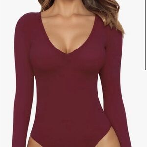Mango Deep Red V-Neck Bodysuit